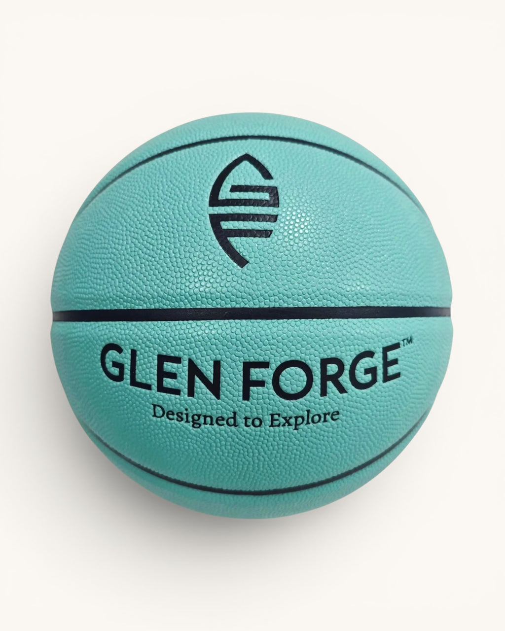 Glen Forge Signature Teal Basketball with black logo and ‘Designed to Explore’ text